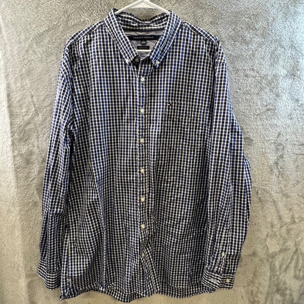 Tommy Hilfiger Mens XXL Custom Fit‎ Gingham Check Preppy Office Grandpacore